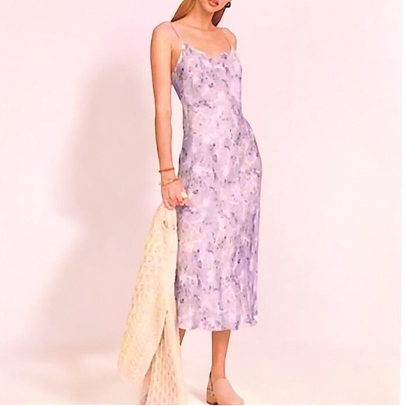 Flora Obscura x J.Crew Cupro-Blend Slip Dress Lavender Fields - Picture 2 of 15